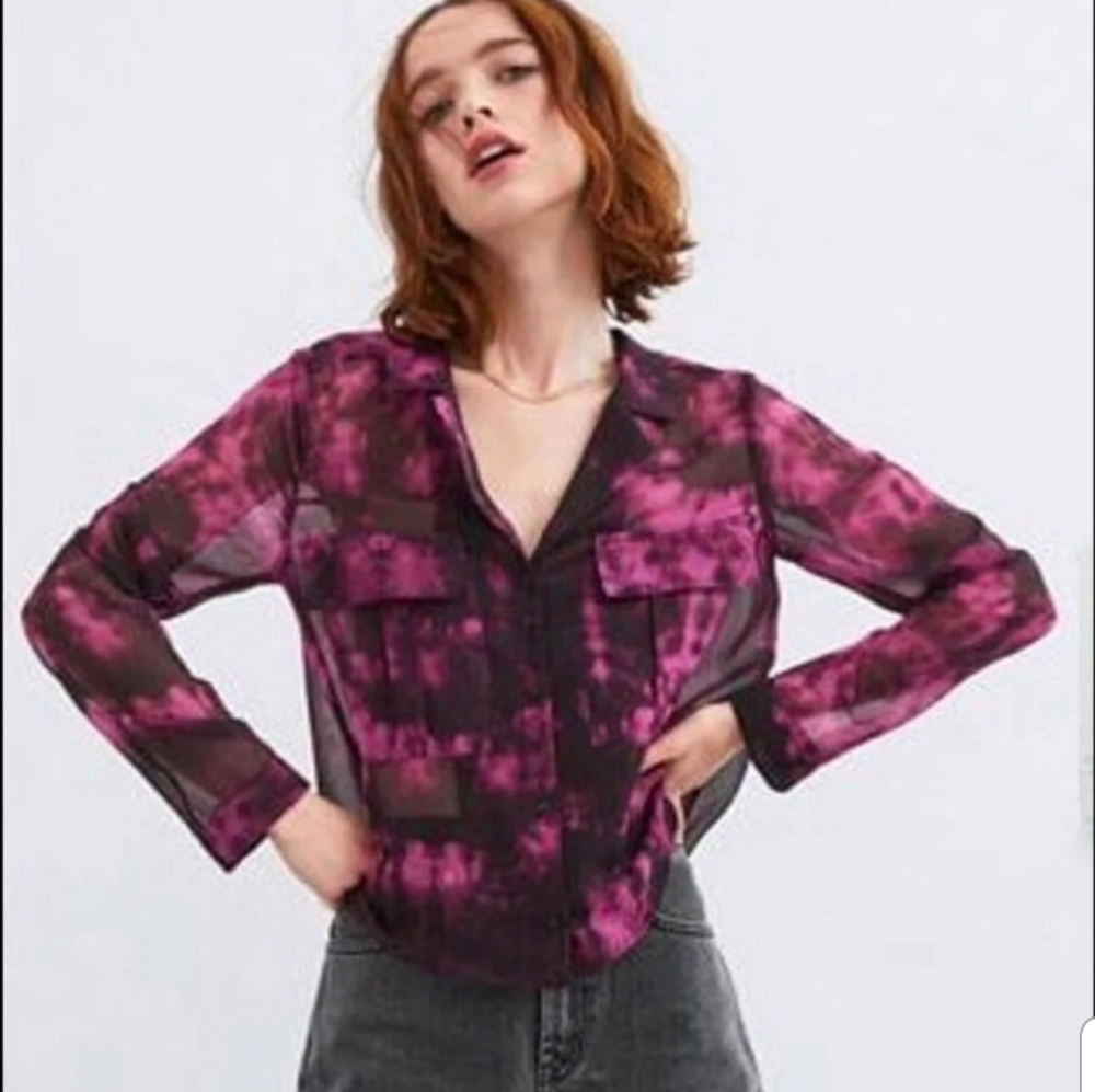 Zara Tie Dye Button Down Shirt Long Sleeve